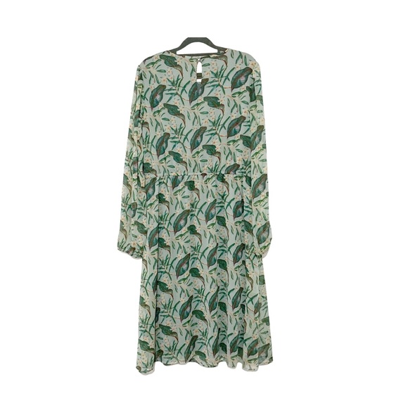 ASOS YAS Green Leaf Print Pleated Midi Dress Size L - Picture 10 of 10